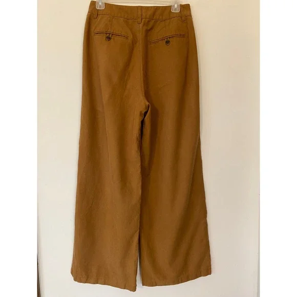 Madewell Harlow Wide Leg Pleated Trousers Brown Linen Blend Size 4 High Rise - Picture 3 of 9